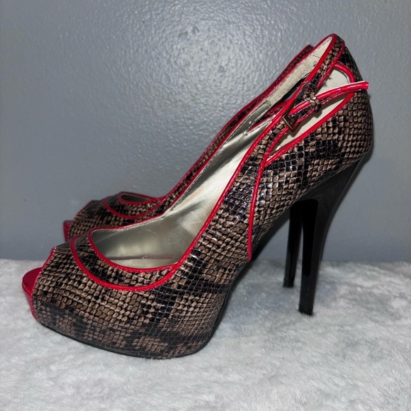 Guess Red and Brown Peep Toe Heels - Picture 1 of 8